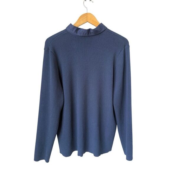Lauren Ralph Lauren Navy Blue Collard Ribbed Knit Pullover Ling Sleeve top - Picture 3 of 11